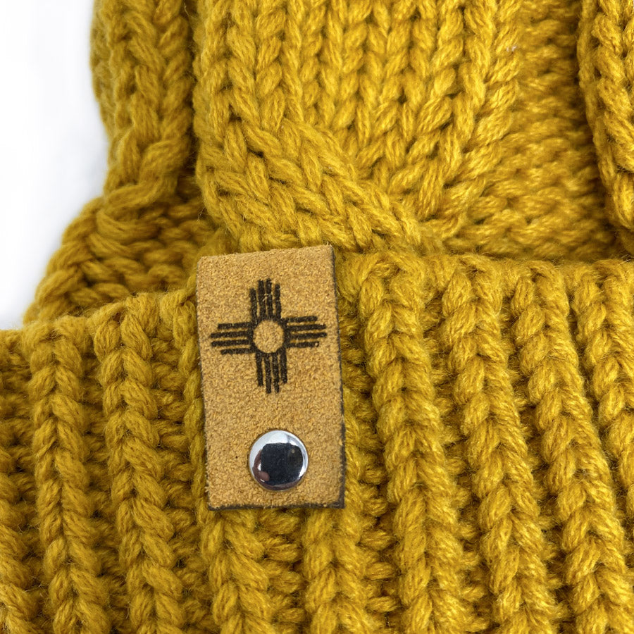 Wheat-Chunk Twist Knit Beanie with Zia Symbol